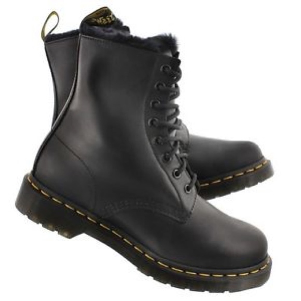 Fur lined Dr. Marten boots.